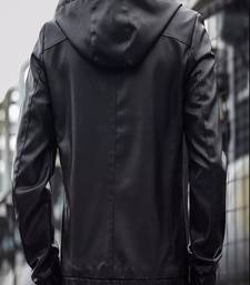 Men's stylish black hoodie premium leather jacket soft lambskin