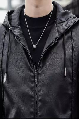 Men's stylish black hoodie premium leather jacket soft lambskin 1