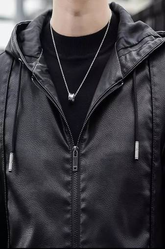 Men's stylish black hoodie premium leather jacket soft lambskin