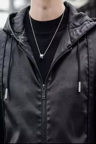 Men's stylish black hoodie premium leather jacket soft lambskin