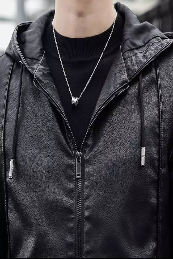 Men's stylish black hoodie premium leather jacket soft lambskin