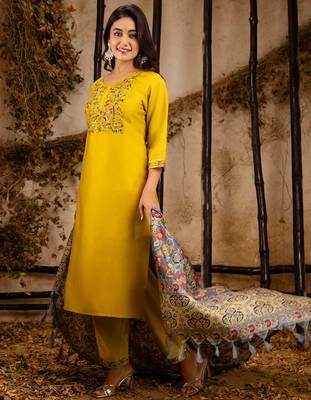 yellow fancy viscose rayon kurta set 2