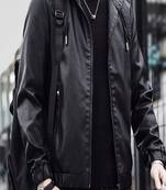 Men's black genuine lambskin leather jacket bomber hoodie jacket
