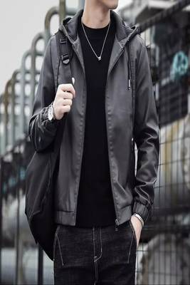Men's black genuine lambskin leather jacket bomber hoodie jacket 2