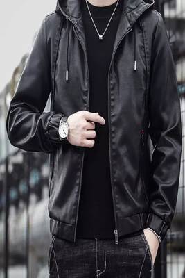 Men's black genuine lambskin leather jacket bomber hoodie jacket 3