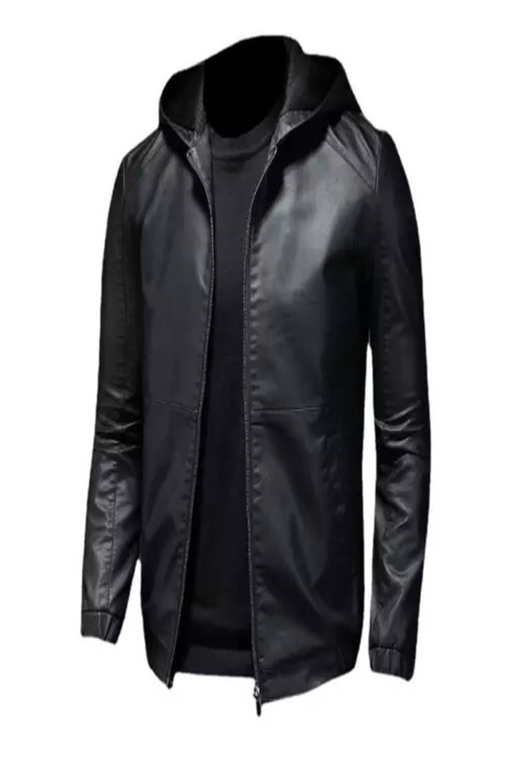 Men's black genuine lambskin leather jacket bomber hoodie jacket 2