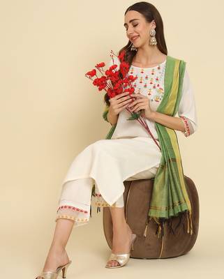 white fancy silk blend kurta set 3