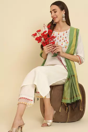 white fancy silk blend kurta set