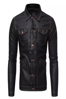 Men's black genuine lambskin leather jacket-button pockets 1