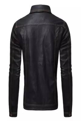 Men's black genuine lambskin leather jacket-button pockets 2
