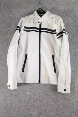 Men's white & black shoulder genuine leather jacket-café racer strip black 1