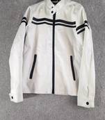 Men's white & black shoulder genuine leather jacket-café racer strip black