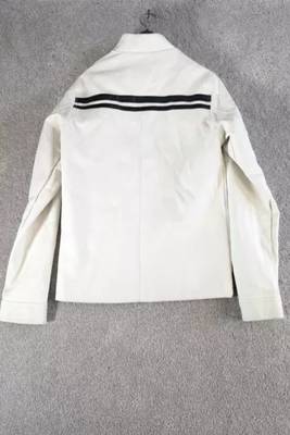 Men's white & black shoulder genuine leather jacket-café racer strip black 2
