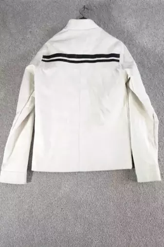 Men's white & black shoulder genuine leather jacket-café racer strip black