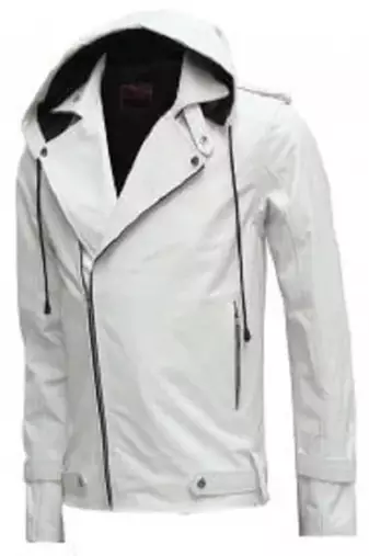 Black genuine soft lambskin leather moto biker jacket hoodie zipper jacket