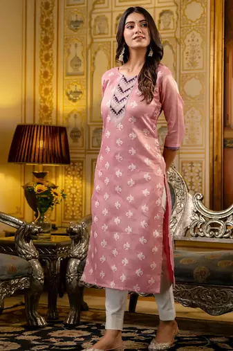 pink fancy silk blend kurta set