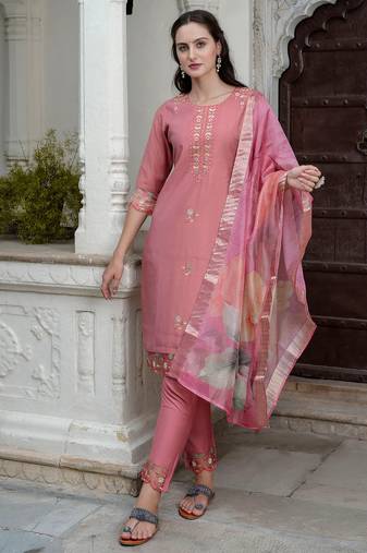 coral fancy viscose kurta set