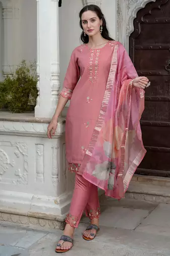 coral fancy viscose kurta set