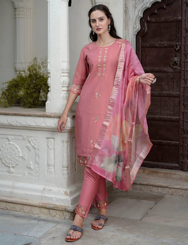 coral fancy viscose kurta set