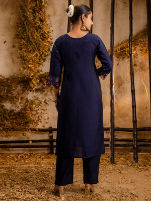 navy-blue fancy viscose kurta set 3