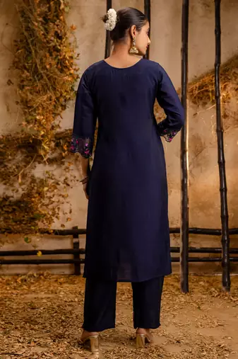 navy-blue fancy viscose kurta set