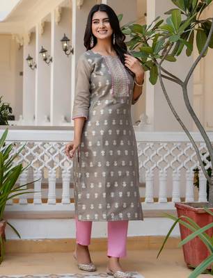 grey fancy silk blend kurta set 3
