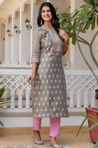 grey fancy silk blend kurta set