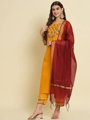 yellow fancy silk blend kurta set 3