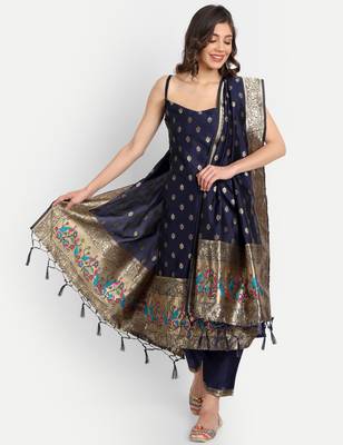 navy-blue fancy cotton silk kurta set 2