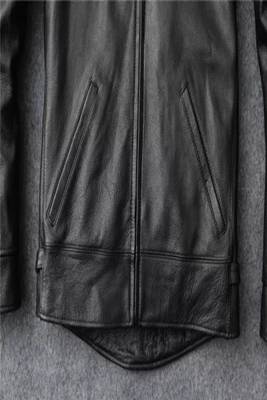 Men's cross pocket zip black lambskin leather jacket-side belt style fastion 3