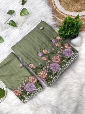 Mehndi Green Color  embroidery work  Silk Blend Saree 5