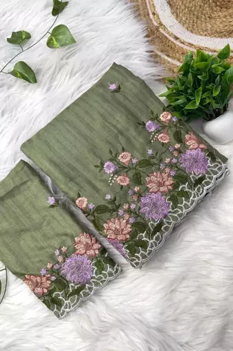 Mehndi Green Color  embroidery work  Silk Blend Saree