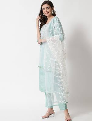 sky-blue fancy silk blend kurta set 3