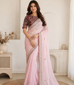 bbay pink embroidery with sequins silk saree
