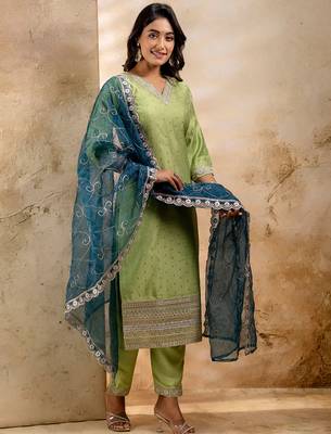 pear fancy chanderi silk kurta set 2