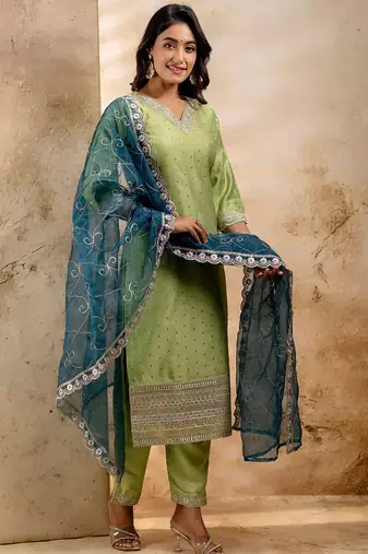 pear fancy chanderi silk kurta set