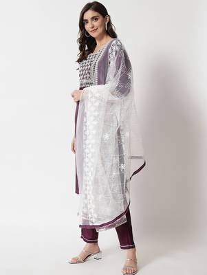 wine fancy silk blend kurta set 3