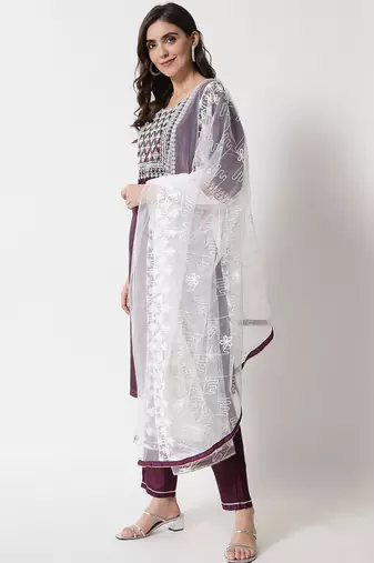 wine fancy silk blend kurta set
