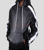 Men's black hoodie jacket with white stripe detail piping style fastion