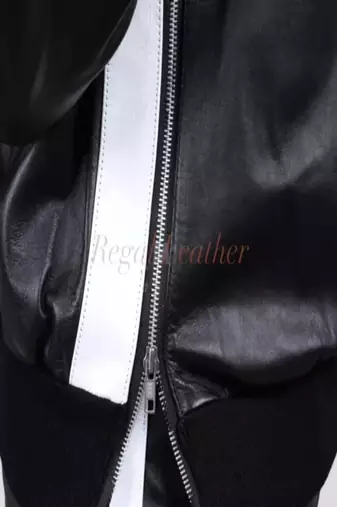 Men's black hoodie jacket with white stripe detail piping style fastion