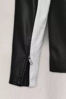 Black genuine lambskin leather jacket-stripes white  fashion style 2