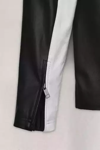 Black genuine lambskin leather jacket-stripes white  fashion style
