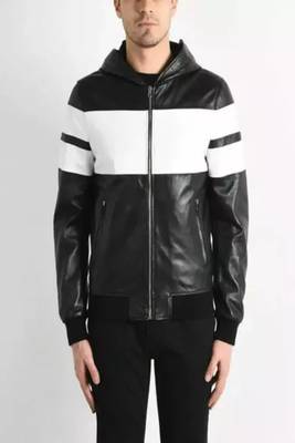 Black genuine lambskin leather jacket-stripes white  fashion style 1
