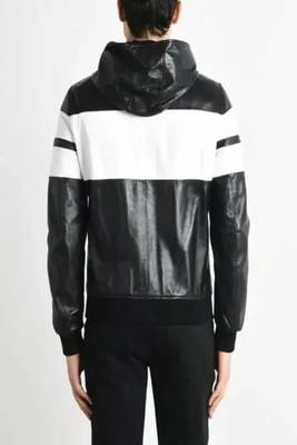 Black genuine lambskin leather jacket-stripes white  fashion style 3