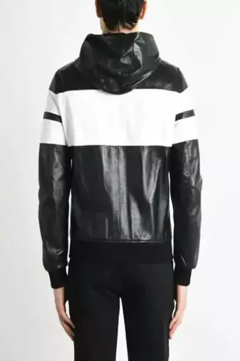 Black genuine lambskin leather jacket-stripes white  fashion style