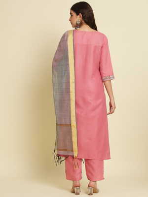 pink fancy silk blend kurta set 4