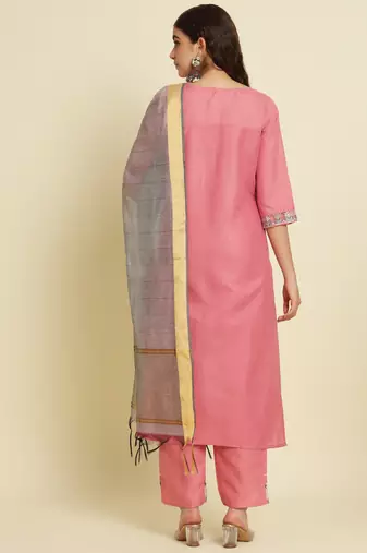pink fancy silk blend kurta set