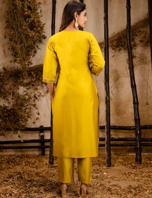 yellow fancy viscose rayon kurta set 3