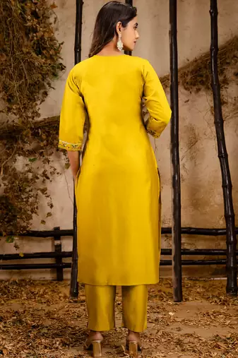 yellow fancy viscose rayon kurta set