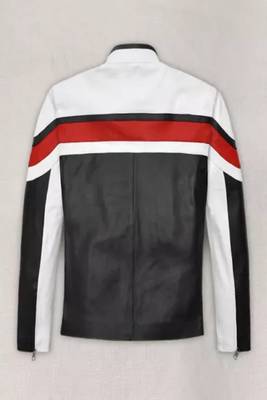 Black genuine lambskin leather jacket-stripes white red fashion style 2